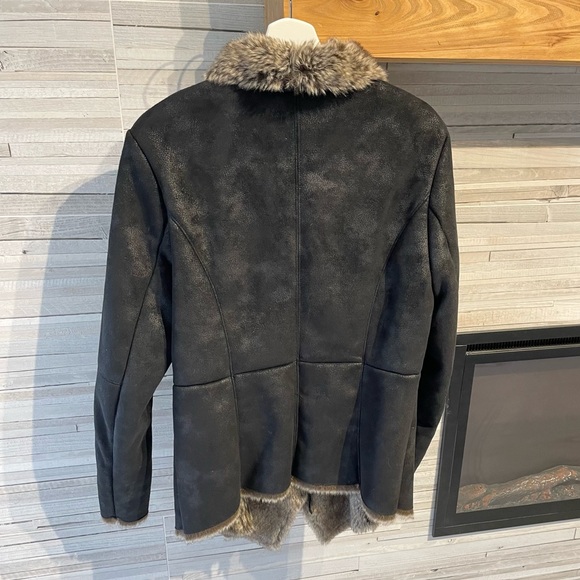 VELVET by Graham & Spencer Faux suede shearling jacket shawl collar tie front - Picture 2 of 5